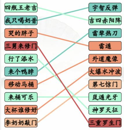 《汉字找茬王》搞笑招式完成动漫空耳连线通关攻略